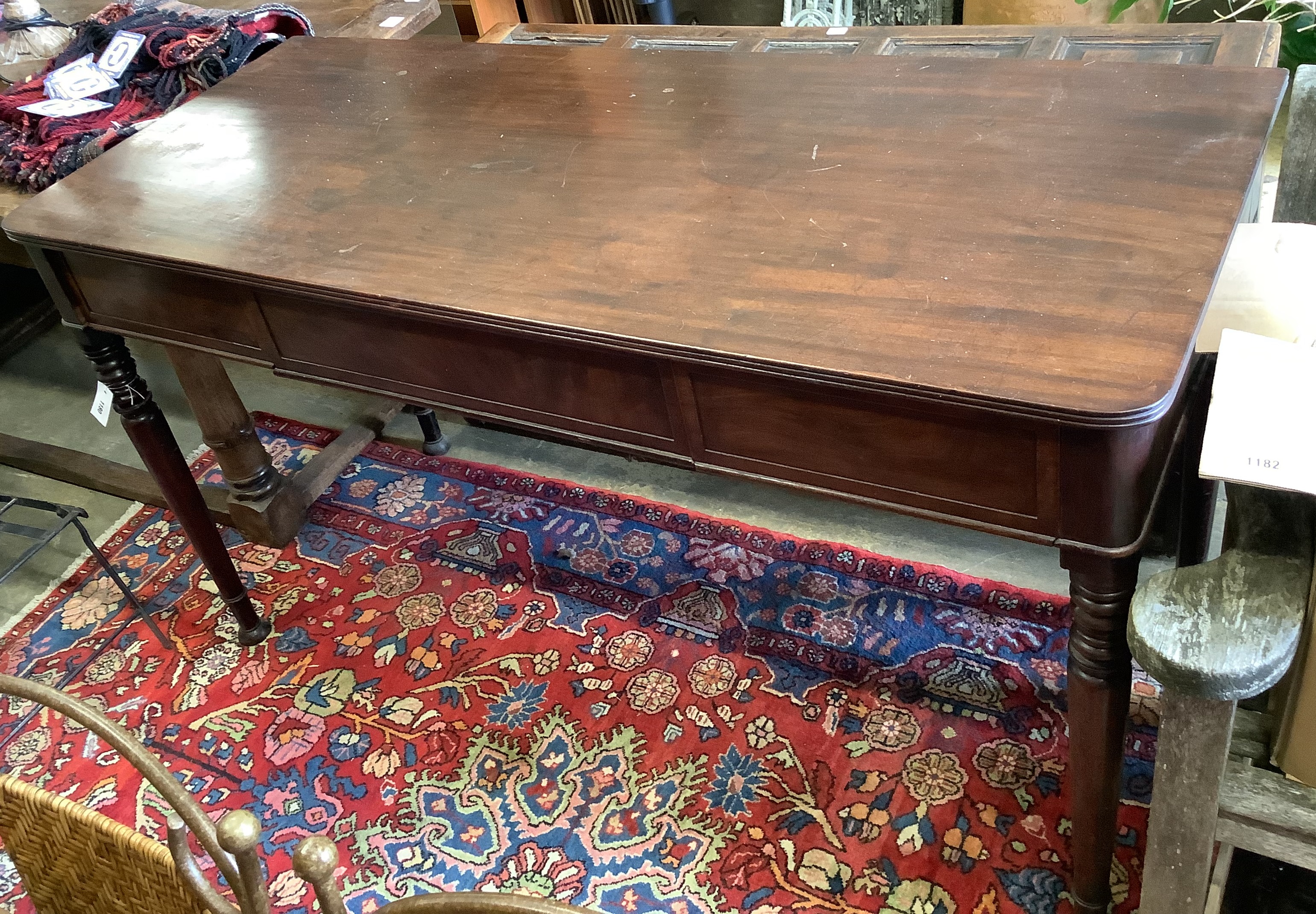 A Regency mahogany three drawer serving table, width 152cm, depth 65cm, height 85cm